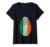 Womens Ireland Flag Fingerprint Irish Gift for Irish People V-Neck T-Shirt