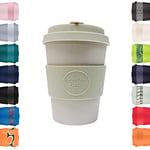 Ecoffee Cup 12oz 350ml Reusable Eco-Friendly 100% Plant Based Coffee Cup with Silicone Lid & Sleeve - Melamine Free & Biodegradable Dishwasher/Microwave Safe Travel Mug, Molto Grigio