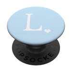 PopSockets White Initial Letter L Heart Monogram On Pastel Light Blue PopSockets PopGrip: Swappable Grip for Phones & Tablets