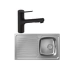 Evier 1 bac HANSGROHE S21 inox + robinet de cuisine avec douchette HANSGROHE Zesis M33 150 2 jets noir mat