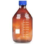 stonylab Bouteille de Stockage avec Bouchon à Vis GL45, Bouteille Ronde Graduée en Verre de 2000 ml pour le Stockage de Réactifs en Laboratoire, avec Bouchon à vis Bleu, 1 Ppaquet