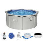 Bestway Hydrium Piscine à paroi en Acier Kit Complet avec Filtre à Sable Ø 300 x 120 cm, Gris, Ronde