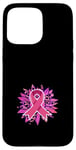 Coque pour iPhone 15 Pro Max Ruban floral rose pour sensibilisation au cancer du sein