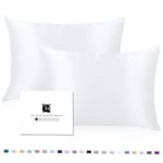 Silk Pillowcases 2 Pack for Hair and Skin with Hidden Zipper, Ravmix Both Sides Mulberry Silk Pillowcases Cooling Pillow Cases Set of 2, Standard 50ﾗ75 CM, Pure White