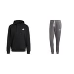 adidas Mens Essentials Fleece Hoodie,L Black/White & Men's Entrada 22 Tracksuit Pants, team grey four, L