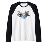 four koi fish japanese carp asian goldfish flowers lily pads Raglan Baseball Tee