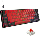 Clavier Mécanique 60% Filaire Switch Rouge, Clavier Gaming Compact Noir et Rouge AZERTY, Clavier Gaming Mini avec 62 Touches LED Rétroéclairage Arc-en-Ciel pour Gamer, PC, Office