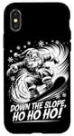 Coque pour iPhone X/XS Down Slope Ho Ho Ho Santa Snowboarder Noël Snowboard