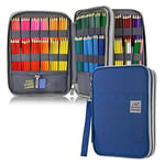 YOUSHARES 192 Slots Colored Pencil Case, Large Capacity Pencil Holder Pen Organizer Bag with Zipper for Prismacolor Watercolor Coloring Pencils, Gel Pens & Markers for Artist (Blue)