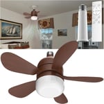 Ventilateur de Plafond Avec Lumière et Télécommande, Lustre Avec Ventilateur de Plafond, Ventilateur à Ampoule LED E27 Dimmable pour Chambre d'enfant, Chambre à Coucher