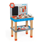 Janod - Etabli Magnétique Géant Brico'Kids en Bois - Jouet d'Imitation - 40 Accessoires et 3 Outils Inclus - Bleu et Rouge - dès 3 Ans, J06477