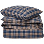 Checked Cotton Flannel Bäddset 220x220/50x60 cm, Denim Blue/Beige