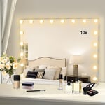 Led Miroir de Maquillage 18 lumières 80x60cm Hollywood avec Ecran Tactile & Loupe de Grossissant 10X Blanc - Blanc - Puluomis