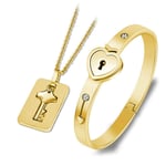 LXJL Bracelet hommeCouple Bijoux Love Lock Bracelet Bracelet en acier inoxydable Bracelet Clé Pendentif Collier Bijoux   Pure Gold Color