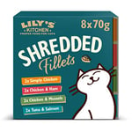 Lily's Kitchen Natural Adult Wet Cat Food Tins - Shredded Fillets Multipack - Complete Grain-Free Recipes, Pack of 4 (8 x 70g)