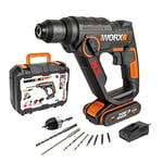 WORX - Marteau perforateur sans fil 20V-2Ah - ⌀13mm - 1,2J - H3 WX390 (Livrée avec une batterie et chargeur, avec accessoires, mandrin autoserrant avec adaptateur)