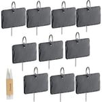 10 Pcs Étiquettes Plantes en Ardoise pour Plantes, Marqueurs de Plantes de Jardin,Étiquettes Naturelles avec Piquets en Métal et Stylos à Craie pour