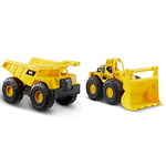 CAT® Construction Dump Truck Vehicle & CAT® Construction Wheel Loader Vehicle, Indoor and outdoor use, free-wheeling with moving scoop. For children aged 3+