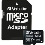 Verbatim Carte mémoire microSDXC Premium 128 Go noire avec adaptateur - pour capture vidéo full HD - résiste à l'eau & aux chocs - carte mémoire SD pour appareil photo smartphone tablette