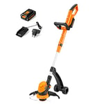 LawnMaster CLGT2425S Coupe-Bordures sans Fil 24V, Coupe-Bordures sur Batterie 25cm, Tête Pivotante 180°, Tube Télescopique et 2 Poignées, Déroulement du Fil Automatique, Batterie et Chargeur Inclus.