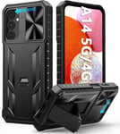 FNTCASE for Samsung A14 5G Case: Military Grade Drop Protection Phone Case- 360 Shockproof Protective Cases Rugged Tough Phone Case with Built-in Kickstand and Slide Cover for Galaxy A14 5G (Black)