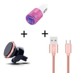 Pack Voiture pour JBL FLIP 5 (Cable Chargeur Metal Type C + Double Adaptateur Allume Cigare + Support Magnetique) - ROSE