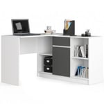 Ensemble d'angle AKORD bureau B17 avec commode Blanc 120 cm 1 porte 1 tiroir façade Gris Graphite 6 étagères 120x126x79 cm