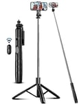 163.5CM Perche à Selfie, Trépied Smartphone, Extensible Selfie Stick Trépied de Téléphone avec Télécommandeet Support pour Téléphone Portable Compatible avec iPhone/Samsung/GoPro/Camera