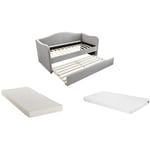 Lit banquette gigogne 2 x 90 x 190 cm - Velours - Gris clair + Matelas - MATHILDE