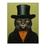 The Top Hat Cat Called Matt Sage Green And Black Portrait Extra Large XL Unframed Wall Art Poster Print