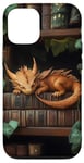 Coque pour iPhone 12/12 Pro Petit dragon endormi sur une bibliothèque