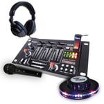 Kit table de mixage + casque + micro noir + jeu de lumière effet UFO