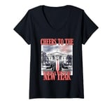 Womens Funny TRUMP CHEERS TO THE NEW YEAR Fireworks Outlaw Won V-Neck T-Shirt