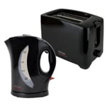 Electric Kettle 1.7L Cordless Jug Kettle & 2 Slice Wide Slot Toaster Set Black