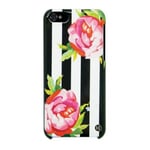 COQUE RIGIDE RAYURES FLEURS ROSE POUR APPLE IPHONE 5C NOIR BLANC