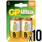 10x GP Ultra Alkaline Batteries Size D LR20 1.5v for Toys Controllers Radios