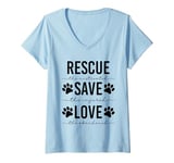 Womens Rescue Save Love, Animal Rescue Dog Cat Lovers V-Neck T-Shirt