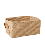 Rice - Raffia Rectangular Basket w. Leather Handle - Nature