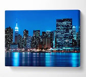 New York Empire State Blue Nights Canvas Print Wall Art - Large 26 x 40 Inches