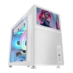 Mars Gaming MC-LCD, Boîtier PC Compact Micro-ATX, Ecran LCD IPS 8", Grille Latérale, Supérieure et Frontale Mesh, Fenêtre Latérale Verre Trempé, Mini Tour Gaming avec Design Panneaux Modulaire, Blanc