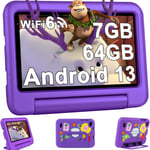 2024 Latest Tablette Enfants 7 Pouces Android 13,7Go+64Go/Tf 1To|Wifi 6|Quad-Core| Bt 5.0|Contrôle Parenta L Kids Apps Pré-Installé|Dual Cameras|Kids Tablettes Avec Étui Anti-Chute -Violet