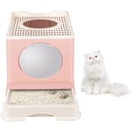 Hofuton Bac Litiere pour Chat Fermée, Maison de Toilette pour Chat avec Plateau Amovible, Pelle à Litière, 48 × 39 × 34 cm, Rose