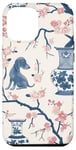 Coque pour iPhone 12 Pro Max Preppy Bocal en toile Chinoiserie Motif chiens et gingembre Rose et bleu