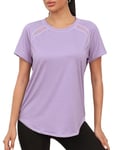 Gyabnw Ladies Sports Top Gym Shirts Short Sleeve Casual Workout Yoga Running Top Crew Neck Back Mesh Fitness Athletic Tee Shirts Purple