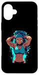 Coque pour iPhone 16 Plus Blue Hair Dark Skin Fitness Modèle Posant Illustration