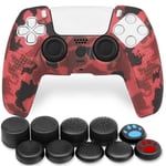 OCIODUAL Coque de Protection Silicone Compatible avec Manette PS5 Camouflage Rouge Étui Housse Anti-Dérapant Skin Peau Bumper