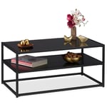 Table basse, 2 supports,en métal, dessus de verre, table de sofa pour salon,hxlxP:env. 42x90x50 cm, noire - Relaxdays