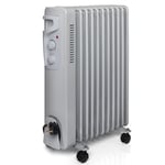 Futura Oil Filled Radiator Heater 2500W Grey Portable Thermostat 3 Heat Settings