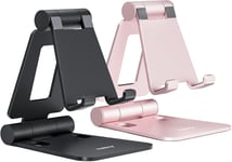 Lot De 2 Supports De Téléphone Portable Pliables Double - Entièrement Réglables - Compatible Avec Iphone 15 14 13 12 11 Pro Xs Xr X 8, Tous Les Téléphones, Noir Or Rose