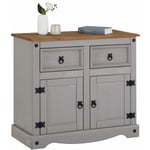 Idimex - Buffet ramon commode bahut vaisselier en pin massif gris et brun avec 2 tiroirs 2 portes, meuble de rangement style mexicain en bois